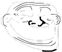 a black and white drawing of a troll face making a funny face