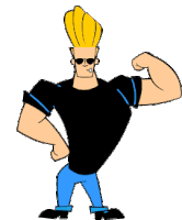 a cartoon character is flexing his muscles and has sunglasses on