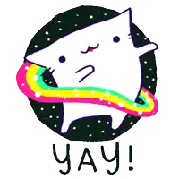 an illustration of a cat in space with the words yay