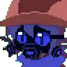 a pixel art of a person wearing a hat and glasses