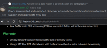 a screenshot of a beacon3d.com website with a warranty section