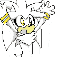 a pixel art drawing of a white sonic the hedgehog with a yellow ring around his neck