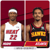 a miami heat player and a hawks player are shown