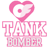 a pink logo for tank bomber with a heart in the middle