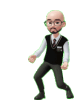 a bald man with glasses and a beard is wearing a black vest and tie