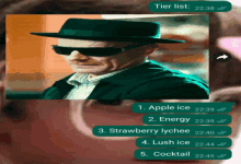 a screenshot of a man wearing sunglasses and a hat with the text tier list