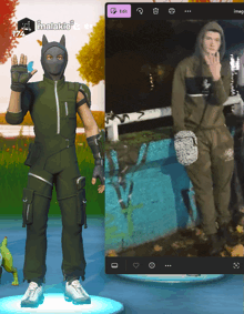 a screenshot of a video game character and a picture of a person