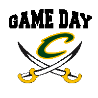 a game day logo with crossed swords and a letter c