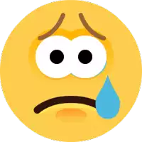 a yellow smiley face with big eyes and a tear coming out of it