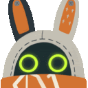 a cartoon character with bunny ears and a scarf around its neck