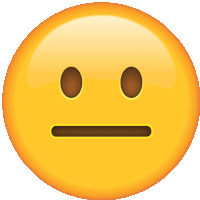 a yellow smiley face with brown eyes and a slight smirk on its face