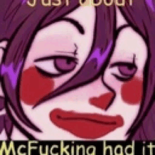 a cartoon of a woman with purple hair and red lipstick making a funny face .