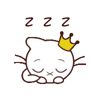 a cat with a crown on its head is sleeping with zzz written above it