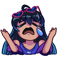 a cartoon drawing of a girl wearing heart shaped sunglasses and crying