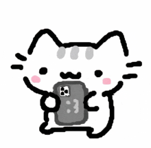 a drawing of a cat holding a cell phone with a face on it