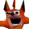 a close up of a cartoon fox with a big smile on his face .