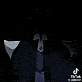 a drawing of a man with a hand on his chin has a tiktok logo on the bottom