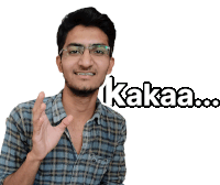 a man wearing glasses and a plaid shirt says kakaa on a white background