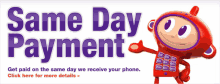 an advertisement for same day payment with a cartoon character