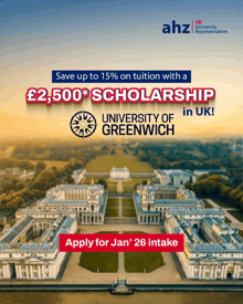 an advertisement for a university of greenwich scholarship in the uk