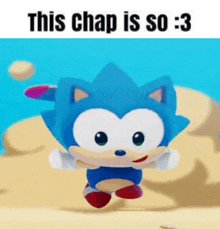 a cartoon sonic the hedgehog is jumping in the air with a ball in the background .