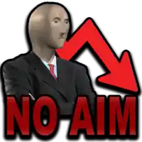 a man in a suit and tie stands in front of a red arrow and the words no aim