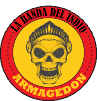 a logo for la banda del indio armageddon with a skull in the center