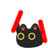 a black cat with yellow eyes and red paws