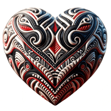 a black white and red heart with a swirl design on it