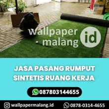 an ad for wallpaper malang has a picture of a man kneeling down