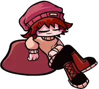 a cartoon drawing of a girl wearing a red hat