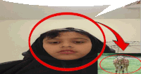 a girl wearing a black hijab with a red circle around her head