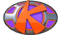 a purple and orange oval with the letter k in the center