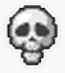 a pixel art of a skull with a smiley face on it .