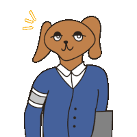 a drawing of a dog wearing a blue jacket