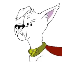 a cartoon drawing of a white dog wearing a yellow collar