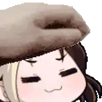 a pixel art drawing of a girl wearing a hat and making a face .
