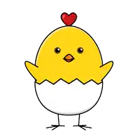 a chick with a heart on its head