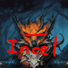 a painting of a fox with the word incel written in red