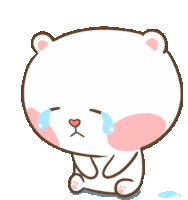 a cartoon drawing of a white bear with pink cheeks crying