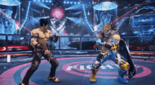 two men are fighting in a ring with the word fight in the middle
