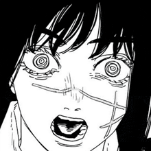 a black and white drawing of a girl 's face with a surprised expression .
