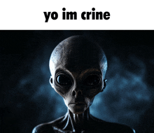 a picture of an alien and the words yo im crine