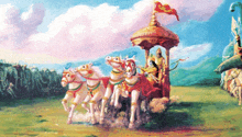 a painting of a man riding a chariot pulled by horses