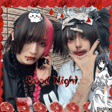a picture of a girl with blood on her face and the words good night on the bottom