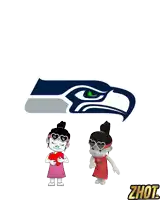 a seattle seahawks logo is behind two girls wearing heart shaped sunglasses