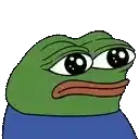 a green frog with big eyes is wearing a blue shirt and has a sad look on his face .
