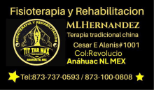 a black and gold sign that says fisioterapia y rehabilitacion