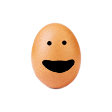 a brown egg with a black smiley face on it