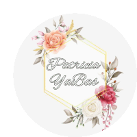 a logo for patricia yabas with flowers in a hexagon frame